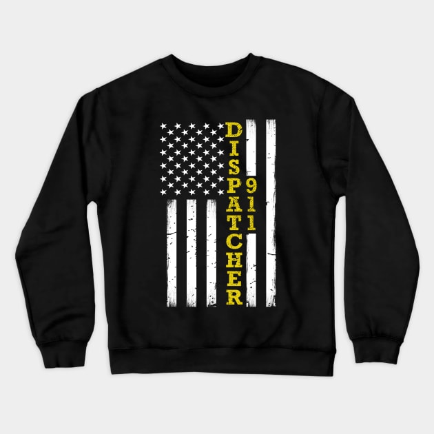 Thin Gold Line Flag 911 Dispatcher Crewneck Sweatshirt by bluelinemotivation